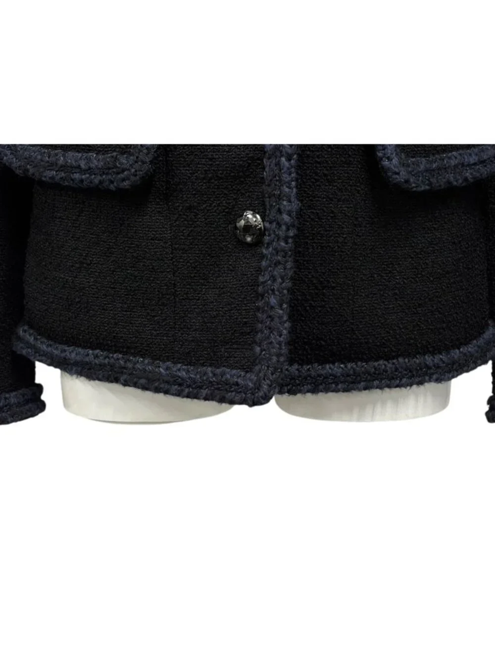 Chanel Tweed Jacket Sailor Color CC Logo Black White 36